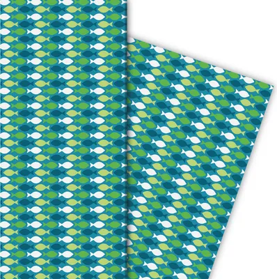 Produktbild von Retro Geschenkpapier mit schwimmenden Fischen in grün - G6373, 32 x 48cm