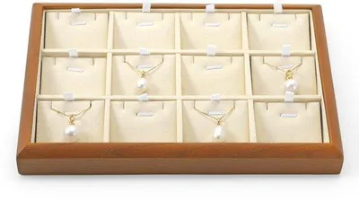 Produktbild von Ibenzoa® Holz-Schmuckaufbewahrung mit 12 verstellbaren Fächern, wechselbaren Aufbewahrungsboxen mit Mikrofaser, cremeweiß, 25 x 17 x 8 cm