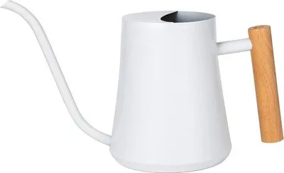 Immagine prodotto di Annaffiatoio Unyqoos® da 1 litro in acciaio inossidabile – annaffiatoio compatto per interni, con beccuccio lungo, manico in legno confortevole, rivestimento in polvere, colore bianco, altezza 12 cm