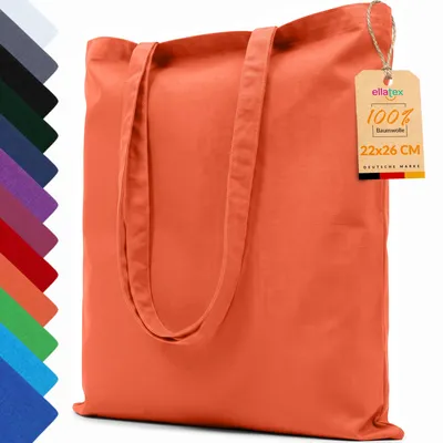 Produktbild von EllaTex Baumwolltasche 22x26 cm – Stoffbeutel aus 100% Baumwolle mit kurzen Henkeln, in Farbe: Orange
