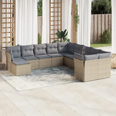 Produktbild von CLORIS 11-tlg. Garten-Sofagarnitur - mit Kissen - Beige Poly Rattan - Gartenmöbelgarnituren LL0000256770