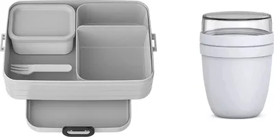 Produktbild von Mepal 2-tlg Starter Set Snacks to go – Bento-Lunchbox Large mit Lunchpot – praktischer Müslibecher – Brotdose mit Fächern, geeignet für bis zu 8 Butterbrote, TPE/pp/abs, 0 mm Limited Edition Cool Grey/Grau