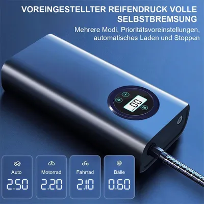 Produktbild von Akku-Luftpumpe Luftpumpe Kompressor-Reifenfüller mit LCD-Display,mit 3 Düsenadaptern