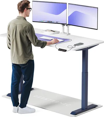 Produktbild von Desktronic HomeOne Elektrisch höhenverstellbarer Schreibtisch 160x80cm Blau/Weiß mit Memory-Funktion, Anti-Kollisions Technologie, USB-A und USB-C-Ladeanschlüssen