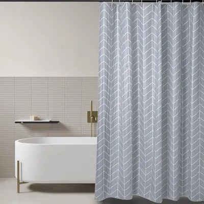 Produktbild von LIONMOOD Duschvorhang - Badewannen Vorhang inkl. Haken - PEVA - 180x200cm - Pattern-Chevron-Grau