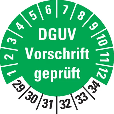 Produktbild von Dreifke® Prüfplakette DGUV Vorschrift , 29-34, grün, Dokumentenfolie, ...
