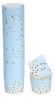 Productafbeelding van Papierbekers voor cupcakes en muffins - 50 stuks - Diameter 6 cm - Met blauwe stipjes