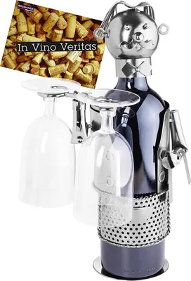 Immagine prodotto di BRUBAKER Portabottiglie Vino Portabottiglie Cameriere Oggetto decorativo in metallo con biglietto d'auguri per regalo vino