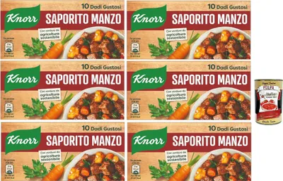 Produktbild von 6x knorr dado saporito manzo brodo leckeres Rindfleisch Suppenwürfel Brühe 10 pz + Italian Gourmet polpa 400g