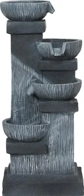 Produktbild von Springbrunnen Outdoor aus Kunstharz vierstöckig Gartenbrunnen mit LED Beleuchtung Pumpe Steinoptik Dekorationsbecken Zimmerbrunnen Wasserspiel für Garten Terrasse 38 x 36 x 85 cm Grau Aosom