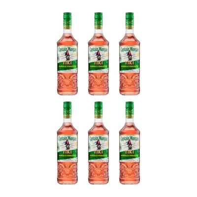 Produktbild von Captain Morgan Tiki Tropical Rum 6er Set 700ml, Exotischer Mango-Ananas Rum mit 25% Vol. Perfekt für Cocktails, Partys & tropischen Genuss Alkohol Rum