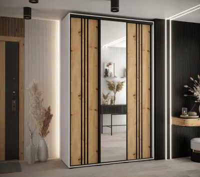 Obrázok produktu pre Šatníková skriňa YVONA 7 - 150/45 cm, biela / dub artisan / čierna