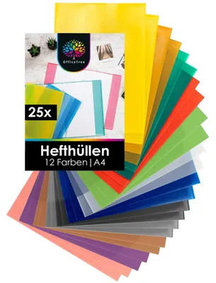 Produktbild von OfficeTree 25x Hefthüllen A4 Bunt - 12 Farben - Heftumschläge A4 für Schulhefte