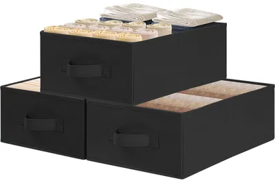 Produktbild von Faltbare Aufbewahrungsbox aus Stoff, 39 x 29 x 14 cm, 3er-Set, Kleiderschrank-Organizer mit Griff, Aufbewahrungsboxen, Kleiderschrankkorb, Organizer-Boxen