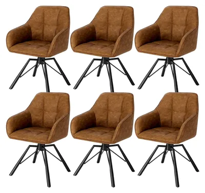 Produktbild von Drehbarer Esszimmerstuhl 6er Set, Küchenstuhl, Polsterstuhl mit Armlehnen, für Esszimmer und Wohnzimmer, Kunstlederbezug, Hellbraun