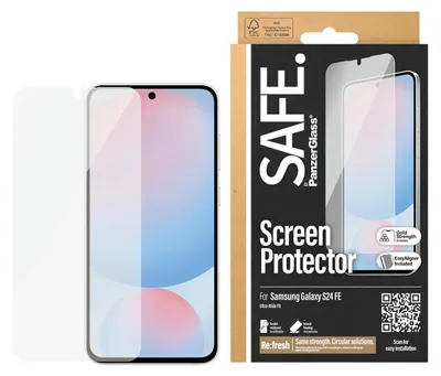 Zdjęcie produktu dla PanzerGlass SAFE. by ® Screen Protector Samsung Galaxy S24 FE | Ultra-Wide Fit w. EasyAligner, Samsung, Samsung - Galaxy S24 FE, Aplikacja na sucho, Odporny na zadrapania, Odporny na wstrząsy, Przezroczysty, 1 szt.