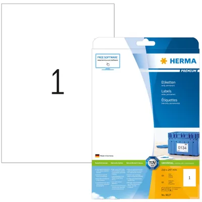 Produktbild von Etiketten Premium A4, weiß 210x297 mm Papier matt 10 St.