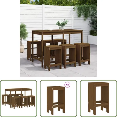Produktbild von The Living Store 7-tlg. Gartenbar-Set Honigbraun Massivholz Kiefer