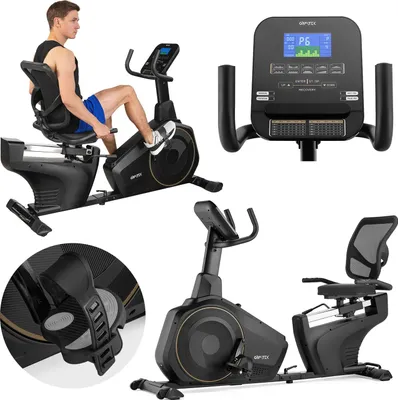 Produktbild von Gymtek® Magnetischer Heimtrainer, Liegerad, Fahrrad für Zuhause - bis 150 kg - 16 Widerstandsstufen - 10 kg Schwungmasse - Trainingscomputer