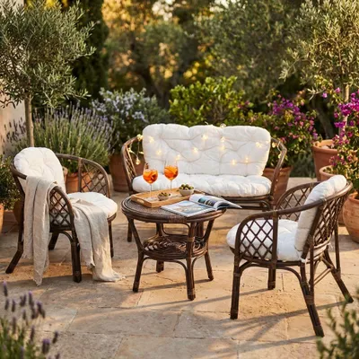 Immagine prodotto di Milani Home - salotto da giardino in wicker, set lounge con divanetto 2 poltrone e tavolino, per terrazzo portico e giardino