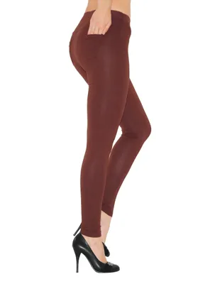 Immagine prodotto di Leggings donna pantaloni lunghi leggings cotone vita alta con tasche marrone XL-40