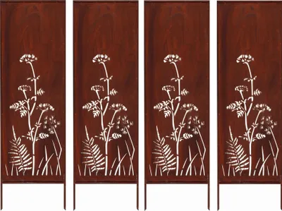 Produktbild von 4x Sichtschutz Metall - 160 cm x 50 cm - Edelrost - Rostoptik Sichtschutz für Garten - Sichtschutzelement - Sichtschutzwand - Gartendekoration Zaun ROST