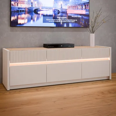 Produktbild von Forte OAK SQUERE TV-Schrank 160, elegantes Lowboard mit 3 Schubladen und 3 Kippfächern, Holzwerkstoff, Mauvella Eiche Holzdekor, 160 cm breit x 50,7 cm hoch x 41,5 cm tief