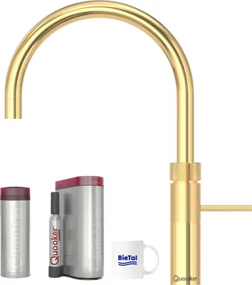 Produktbild von Quooker Wasserhahn Fusion Round gold & PRO3 Reservoire & Sprudelwasser CUBE