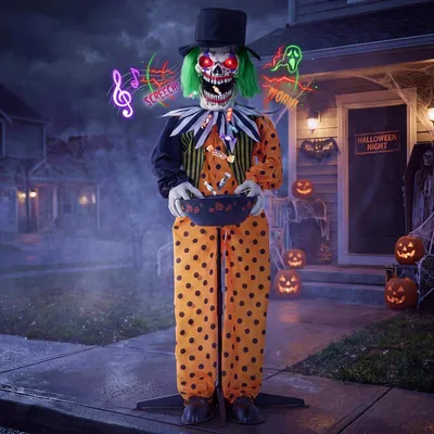 Productafbeelding van 55 inch Halloween animatronische clown trick-or-Treat decor - Geluidsgeactiveerde levensgrote rekwisiet