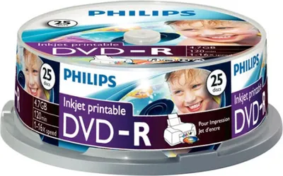 Produktbild von Philips DVD-Rohlinge, 120Min, 4.7GB, bedruckbare Oberfläche, Speed 16x, Spindel (25 Disc)