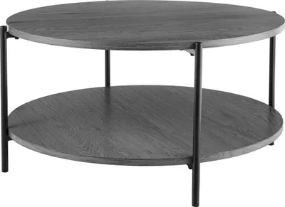 Produktbild von CLP Couchtisch Edduma rund aus Holz 2 Ebenen Metallgestell schwarz grau Größe Ø 80 cm