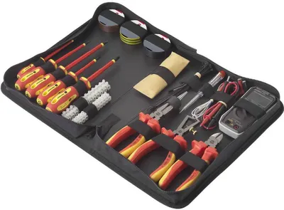 Produktbild von TOOLCRAFT TO-7762929 Elektriker, Heimwerker Werkzeugset in Tasche 50teilig with Digital multimeter VOLTCRAFT VC-22