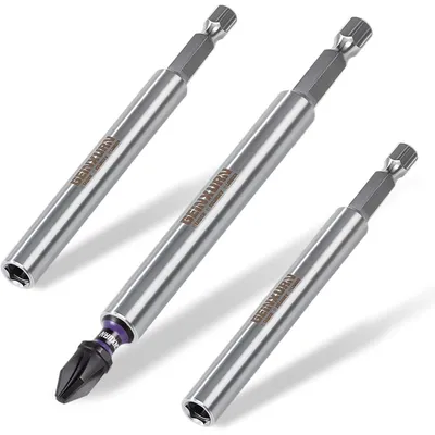 Image de Extension de mandrin de 100 mm en acier inoxydable, magnétique, à changement rapide, avec embout hexagonal de 1/4" et 3 embouts cruciformes PZ2 de 25 mm