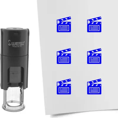Produktbild von CombiCraft Selbstfärbender Stempel 'Filmklappe' in der Farbe Blau, Ø10mm