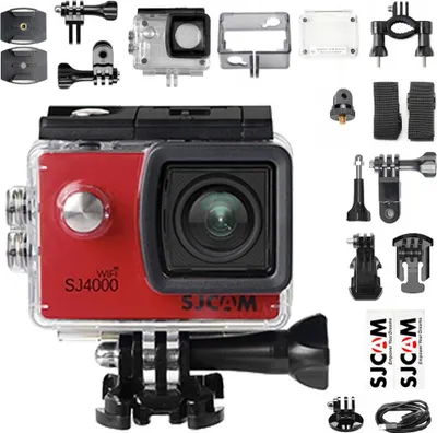 Zdjęcie produktu dla Kamera Sportowa Sjcam Sj4000 Wifi Czerwona 4K/30Fps Wodoodporna Akcesoria
