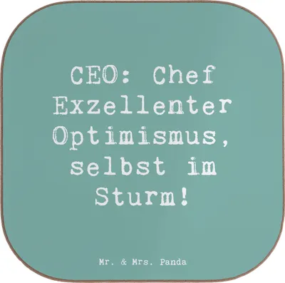 Produktbild von Mr. & Mrs. Panda Untersetzer für Gläser Spruch CEO Optimismus - Meeresbrise - Geschenk, Coaster, Unternehmensführung, Tasse, Beruf, handgefertigte Geschenke, mit Herz