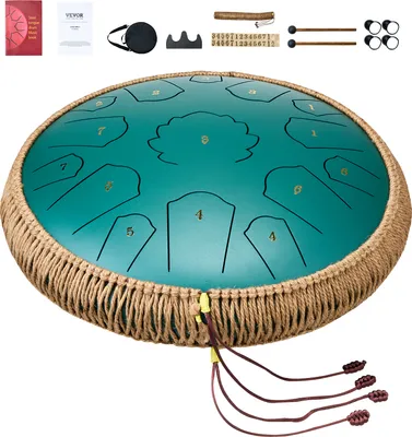 Produktbild von SucceBuy Steel Tongue Drum, 14 in 15 Tönen, D-Dur, für Garten, mit Schlägeln und Tasche, Grün