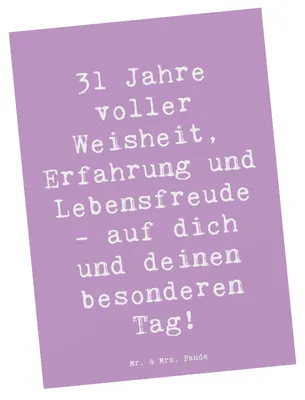 Produktbild von Mr. & Mrs. Panda Postkarte Spruch 31. Geburtstag Weisheit - Lavendeltraum - Geschenk, Geburtstagsgeschenk, Ansichtskarten, Grußkarte, personalisierte Geschenke, Feier