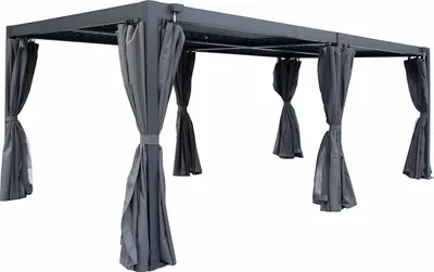 Immagine prodotto di Pergola bioclimatica in alluminio con tenda e zanzariera "Kensington" - 3 x 5 m - Grigio