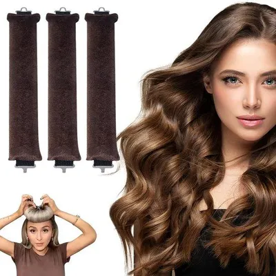 Immagine prodotto di Set da 3 bigodini senza calore Unyqoos® – in flanella e cotone con ganci metallici, ideali per creare riccioli morbidi e delicati durante la notte