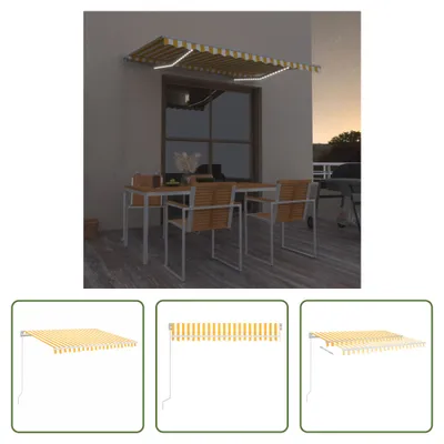 Immagine prodotto di The Living Store Tenda da sole manuale a scomparsa con LED 350x250 cm Giallo e Bianco