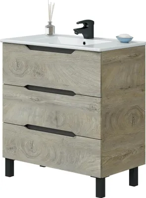 Produktbild von Waschtisch >LEA< in Alaska Eiche Nachbildung / Anthrazitgrau - 80x86x45 (BxHxT)