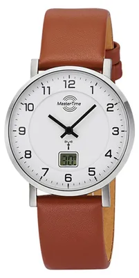 Produktbild von MasterTime Damenuhr MTLS-10741-12L, Funk, analog-digital, braunes Lederarmband
