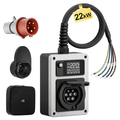Productafbeelding van Mobiele Wallbox 22 kW Met APP - Type 2 Aansluiting - Zwart TPU - Voor Elektrische Voertuigen