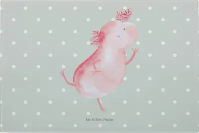 Produktbild von Mr. & Mrs. Panda Glas Schneideplatte Axolotl Tanzen - Grau Pastell - Geschenk, jausenbrett, Freudig, gut Gelaunt, Frühstücksbrett, Schwanzlurch, Schneidebrett, Sterne