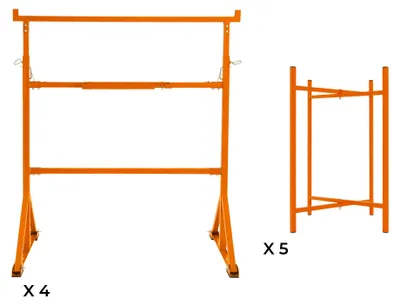 Immagine prodotto di 4 cavalletti di supporto e 5 supporti per tavole di malta, altezza 750 mm