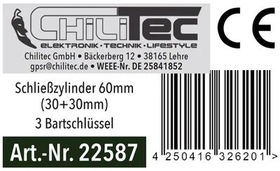 Produktbild von ChiliTec Schließzylinder Türzylinder 30/30mm, erhöhte Sicherheit