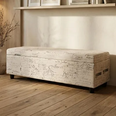 Obrázek produktu pro Úložná truhla Kriens, lavice lavice, látka/textil, 45x114x45cm MVG-certifikát  nápis, krémová barva