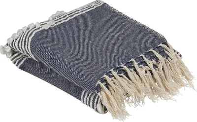 Obrázek produktu pro BELIANI Deka modrá akryl bavlna 130 x 150 cm geometrický vzor se střapci přehoz boho doplňky skandinávský styl obývací pokoj ložnice