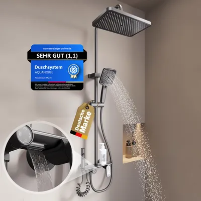 Produktbild von AQUANOBLE Duschsystem mit Thermostat & Regendusche, Pistolen-Grau